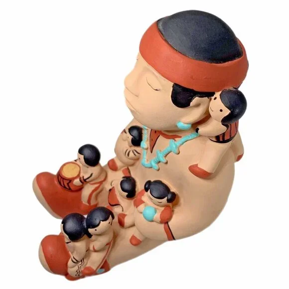 Signed Teissedre Navajo Pottery Storyteller Figurine 1986 6" Father 8 Kids VTG - Picture 2 of 11